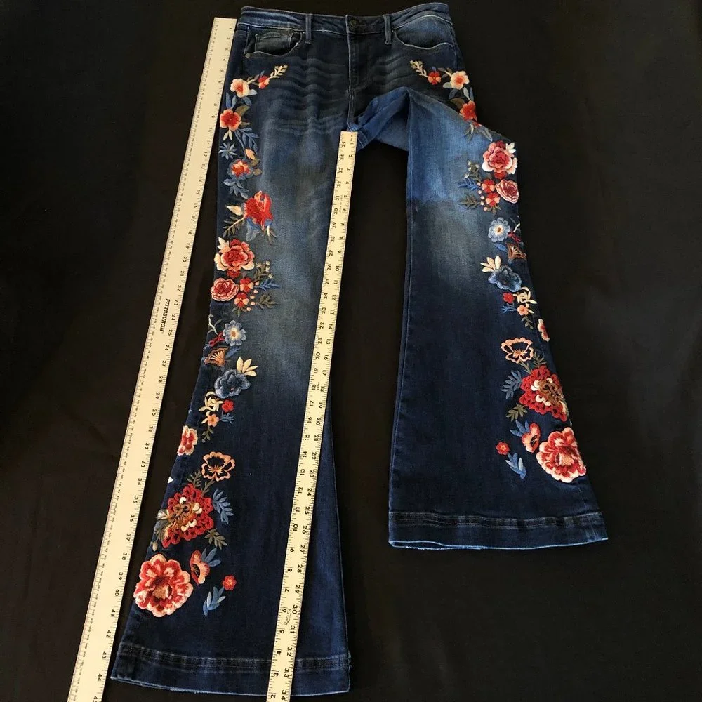 Free People x Driftwood Farrah Embroidered Flare Jeans Sz 28 - Picture 9 of 15